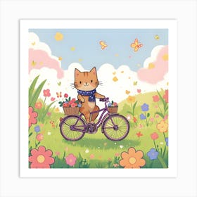 Adorable Kitty Rides Kid S Bike With Colorful Flowers 1 Art Print