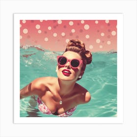 Poolside Vintage Girl In Pink Swimsuit Art Print