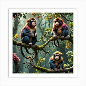 Rainbow Monkeys In The Magical Forest Art Print