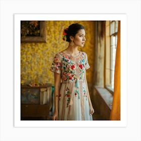 A Cute Woman Wearing An Embroidered Dress (3) Art Print