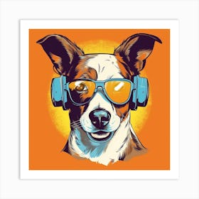 Jack Russell with Sunglasses Headphones Art Print