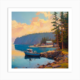 Boat Docked In The Bay Art Print