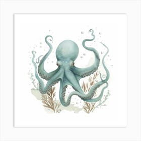 Watercolour Storybook Style Octopus With Bubbles 2 Art Print