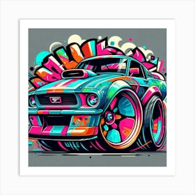 Mustang Vehicle Colorful Comic Graffiti Style - 2 Art Print