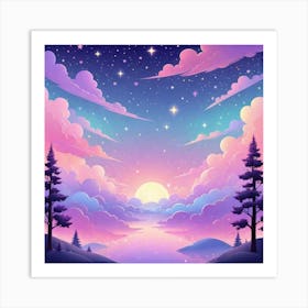 Sky With Twinkling Stars In Pastel Colors Square Composition 152 Art Print