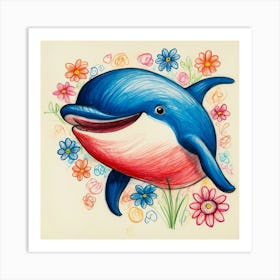 Dolphin With Flowers Art Print