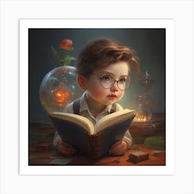 Little Boy Reading A Book Art Print