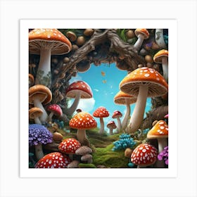 Mushrooms In The Forest 5 Art Print