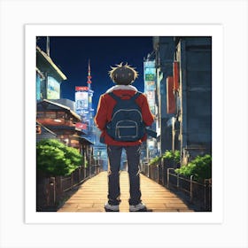 Anime Character In The City Art Print