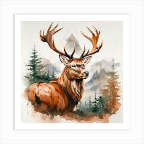 Deer Watercolor Painting Art Print