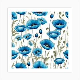 Default Blue Abstract Poppies 1 Art 3 Art Print