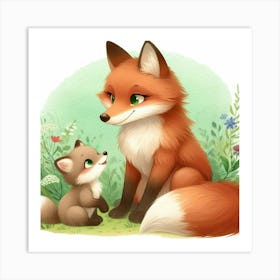 Fox And Cub 1 Art Print