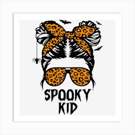 Kids Spooky Kid Halloween Girls Youth Messy Bun Leopard Art Print