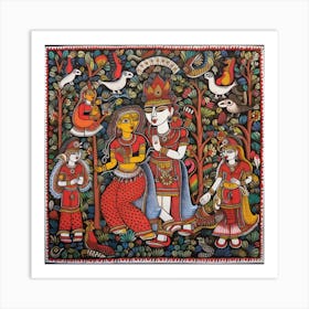 Radha Krishna Madhubani Painting Indian Traditional Style Art Print