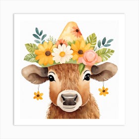 Floral Baby Bison Nursery Illustration (31) Art Print