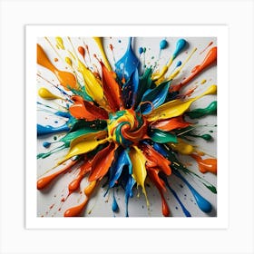 A vibrant, colorful explosion of paint splatters in shades. Art Print