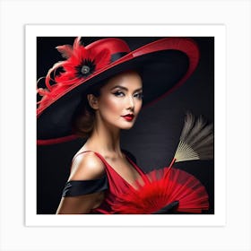 Beautiful Woman In Red Hat 3 Art Print