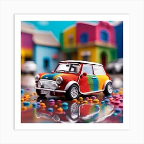 Rainbow Mini Cooper Art Print