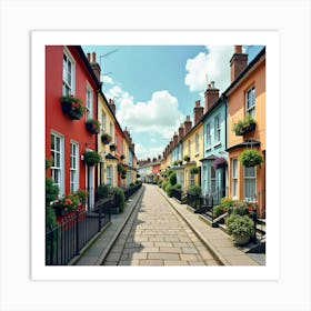 A Charming English Street With Colorful Row Houses And Flower Boxes 1 Art Print