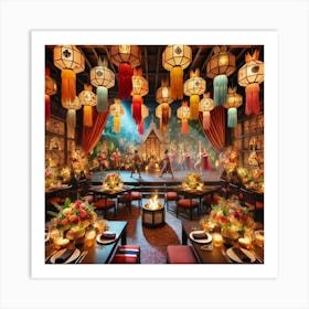 A Vibrant Scene Depicting Cultural Dining Nights A Art Print