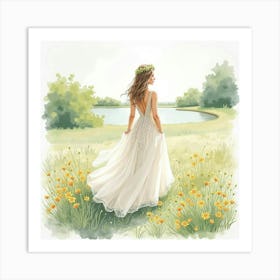 Graceful Dress Watercolor, With A Beautiful Springtime View 1 Art Print