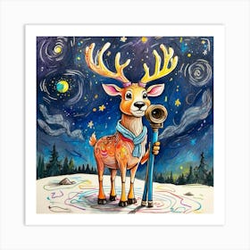 Reindeer With Telescope Art Print