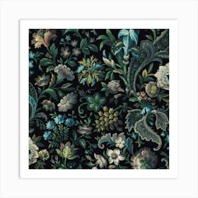 Pattern Flowers Plants Leaves Art Print