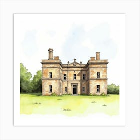 Watercolor Illustration Of The Seaton Delaval Hall In Northumberland, Capturing Its Dramatic Design And Historic Charm Art Print