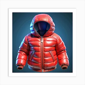 Red Puffer Jacket With A Hood Art Print