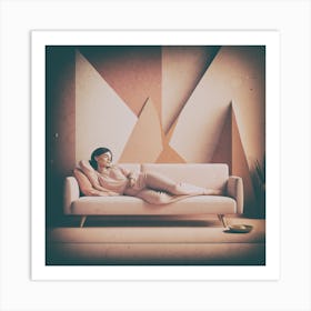 Woman Laying On A Couch 1 Art Print