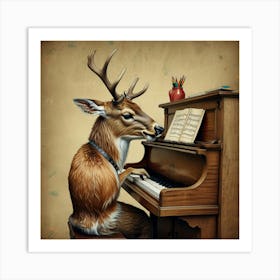 Deer Playing Piano Art Print