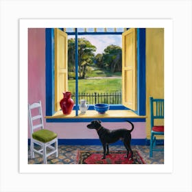 Open Window Matisse Inspired With A Grey Dog 1 Art Print