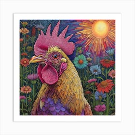 Mosiac Rooster in Garden Farmhouse Art Print