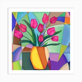 Pink Tulips In A Vase Art Print