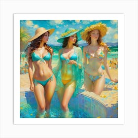 Three Women In Bikinis bn Art Print