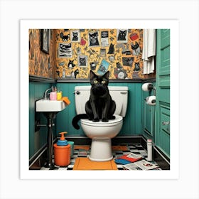 Cat Reading A Newspaper In Toilet (4) Art Print