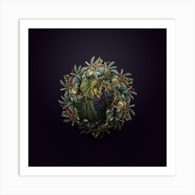 Vintage Black Grape Fruit Wreath on Royal Purple n.0637 Art Print