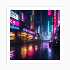 Neon City At Night Art Print