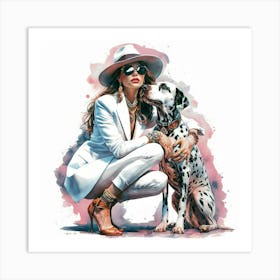 A Captivating Watercolor Painting Portrays a Bohemian Woman And Her Dalmatian Dog 2 Art Print