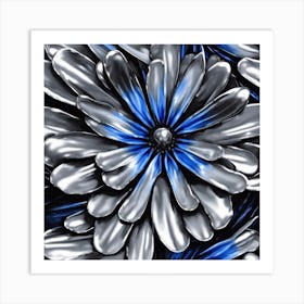 Blue And Silver Flowers Art Print