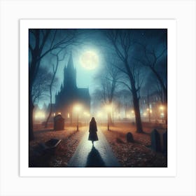 Woman In The Park At Night 1 Art Print