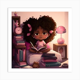 Little Black Girl Reading 1 Art Print