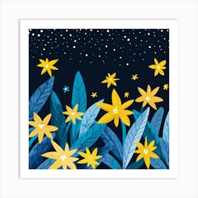 Night Sky With Yellow Flowers Art Print