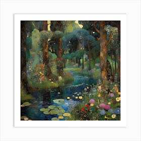 Gustav Klimt Style, a very beautiful forest in spring day Art Print