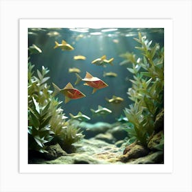 Underwater sea of origami fish Art Print