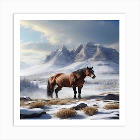 Horse In The Snow Art Print