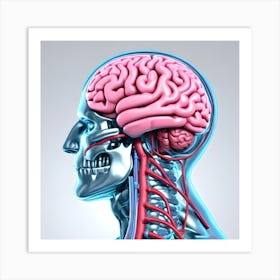 3d Render Of A Medical Image Of A Male Figure With Brain Highlighted Art Print