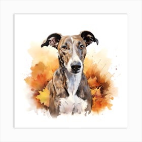 Tan and White Greyhound Autumn Colours Art Print