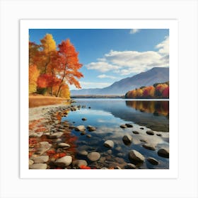 Autumn Trees By The Lake paintings art print Art Print