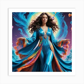 Woman In A Blue Dress 1 Art Print